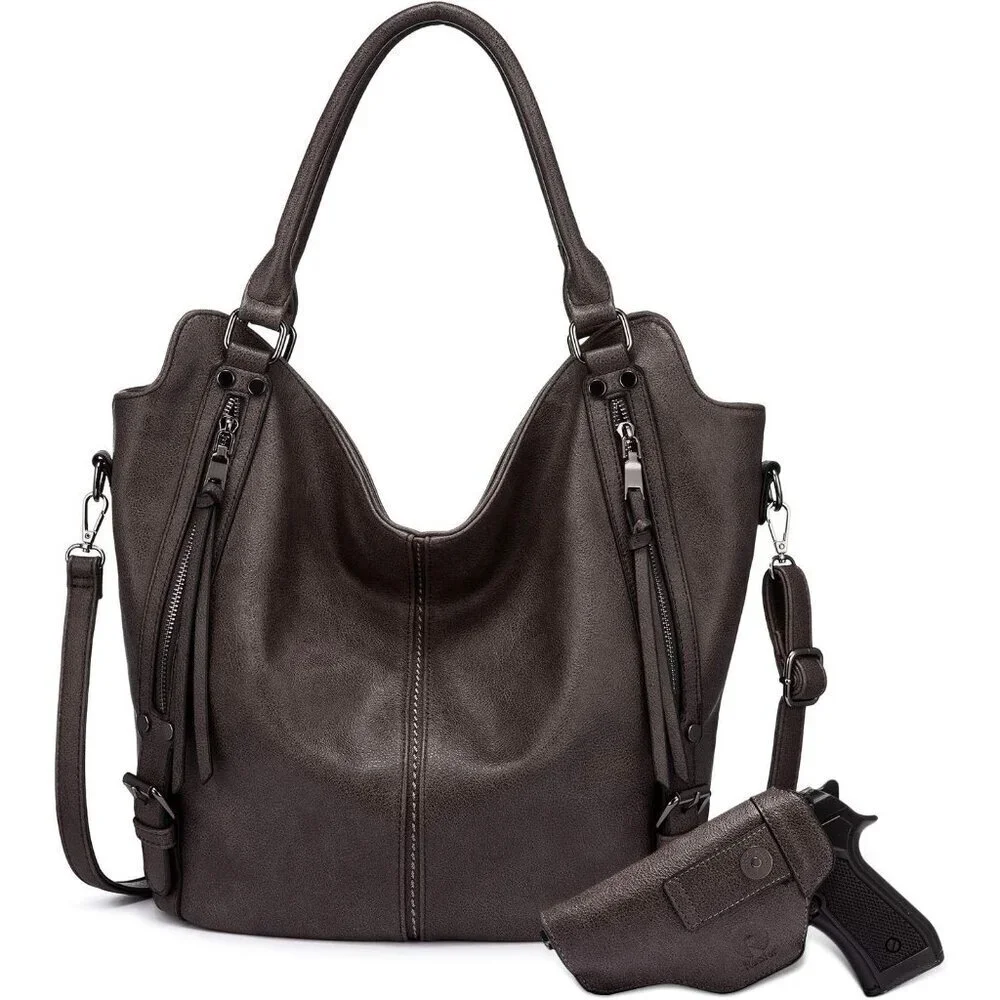 Concealed Carry Hobo Purse Faux Leather Large Capacity Shoulder Bag